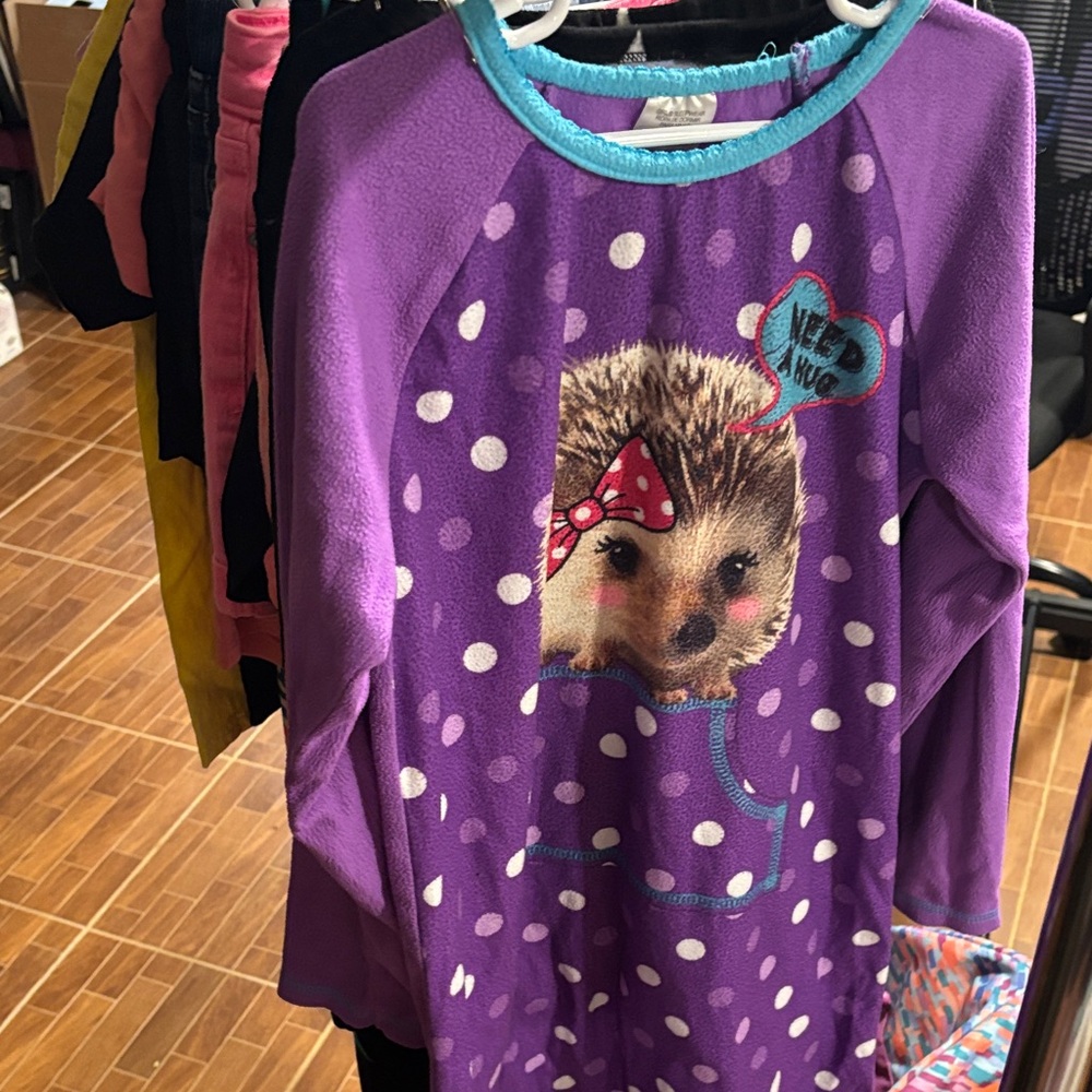🌈4/$25🌈 Purple Flannel Nightgown with Hedgehog Design